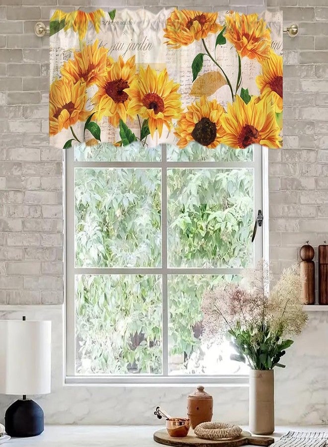 DOTOOMA 54x18 Inches Sunflower Newspaper Window Treatment Valance Retro Rustic Kitchen Blackout Drapes Bathroom Bedroom Living Room Polyester Fabric Curtains Decorations Supplies - Image 2